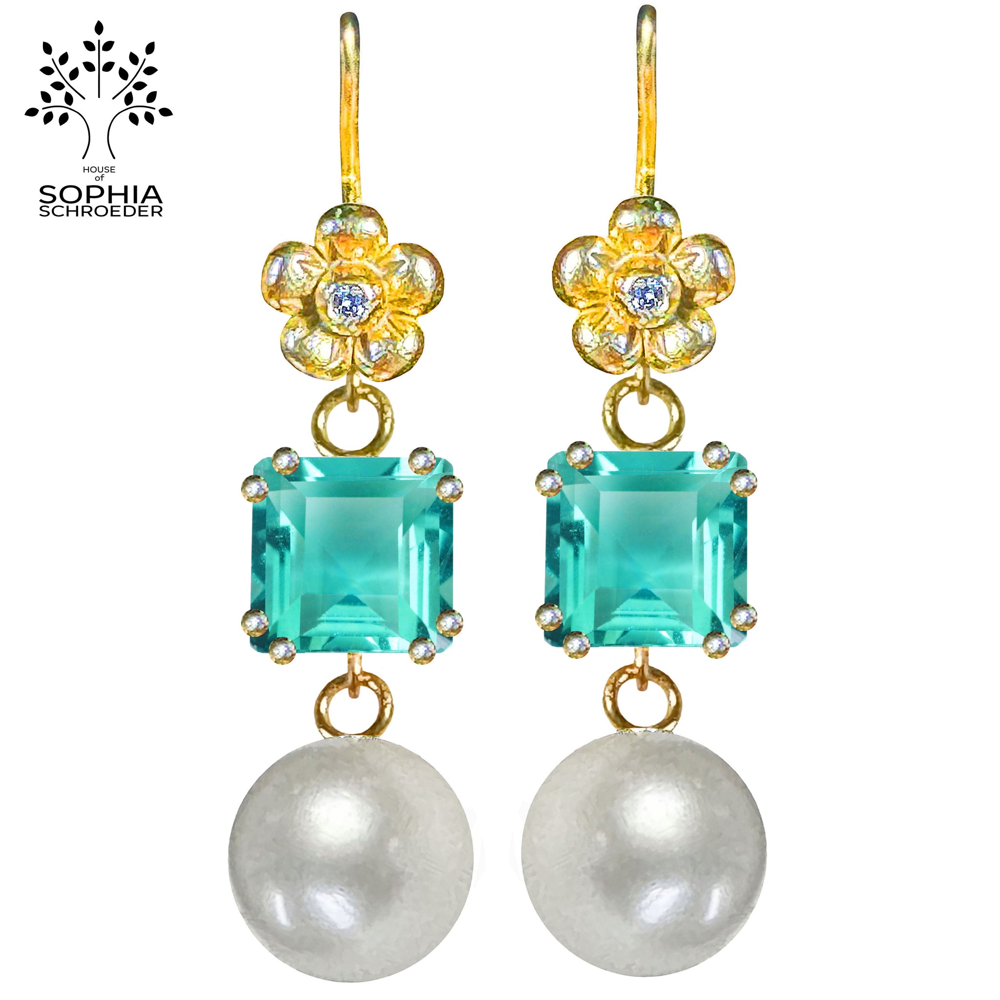 Lovechild ear rings with dangling stone and pearl