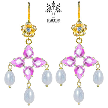 Lovechild Clover earring with 3pcs dangling rice pearls