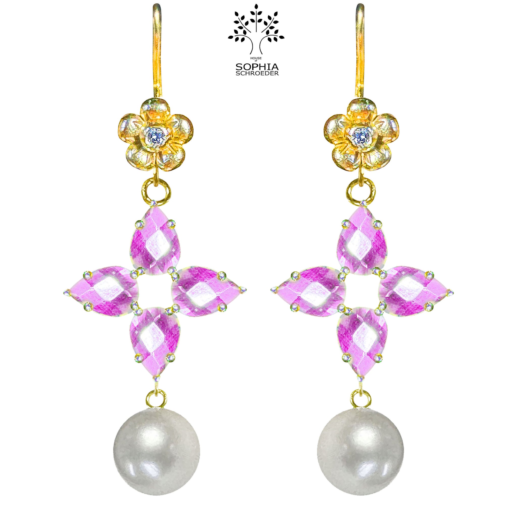 Lovechild Clover earring with dangling pearl