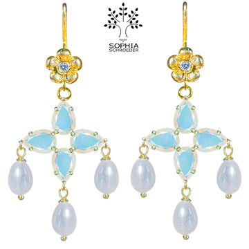 Lovechild Clover earring with 3pcs dangling rice pearls