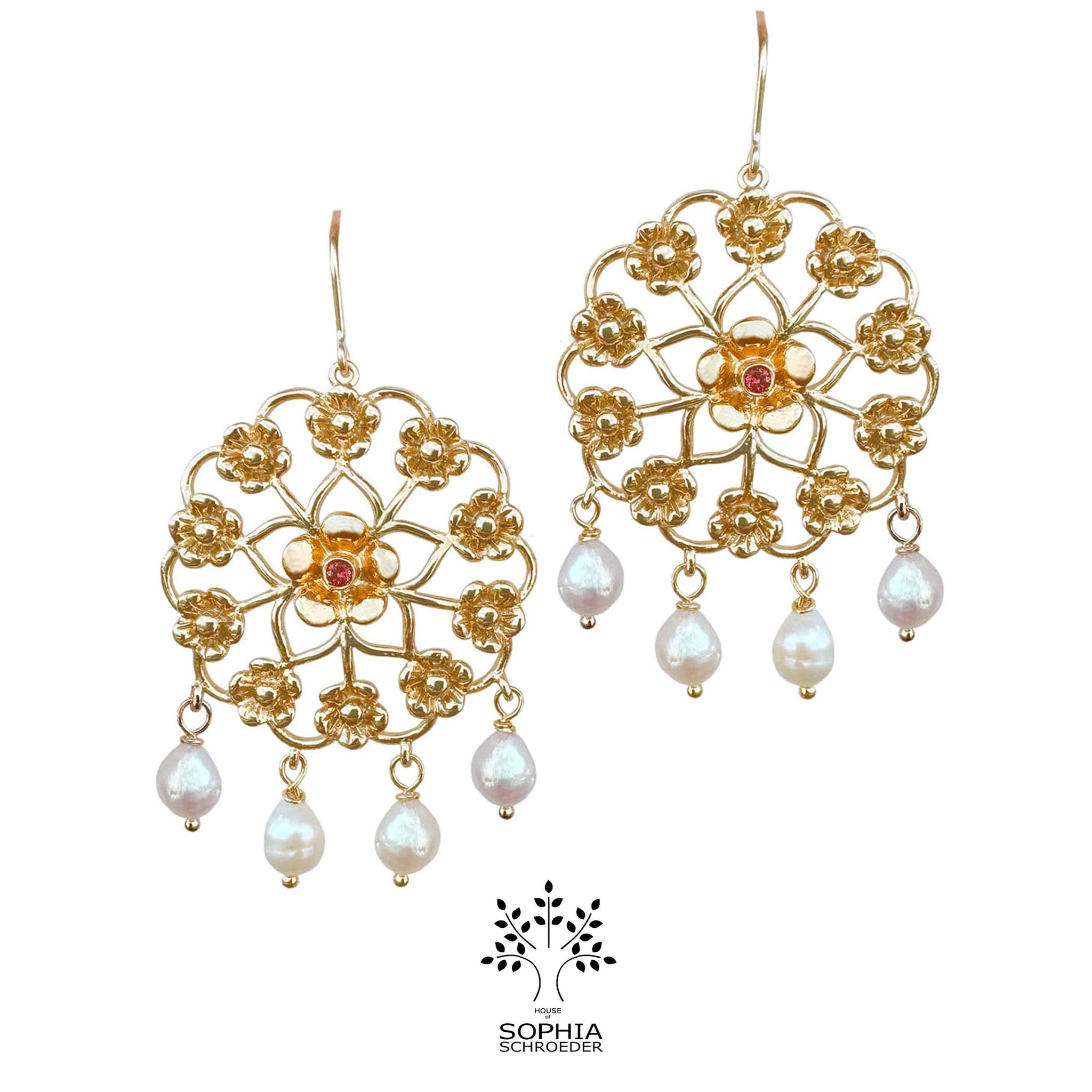 LoveChild Mandala Earhooks with Dangling Freshwater Rice Pearls