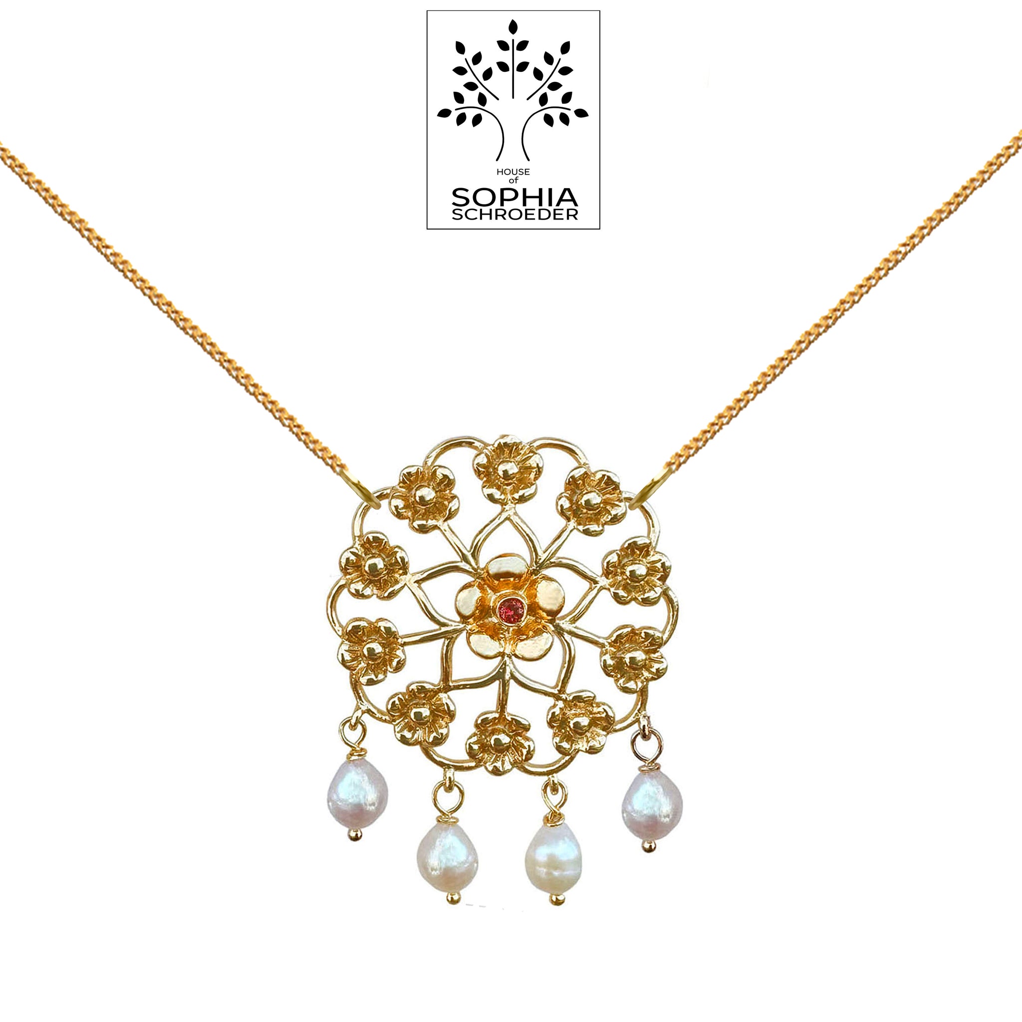 Lovechild Mandala Necklace with dangling Freshwater Pearls