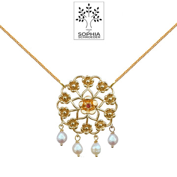 Lovechild Mandala Necklace with dangling Freshwater Pearls