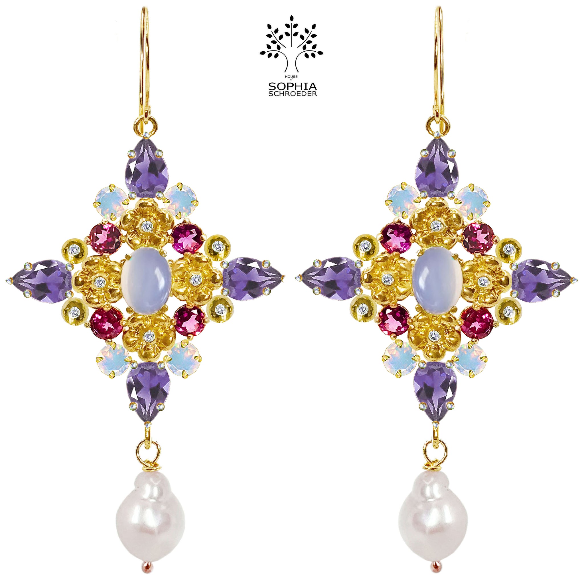 Lovechild Nostalgia cross earrings with dangling freshwater pearls
