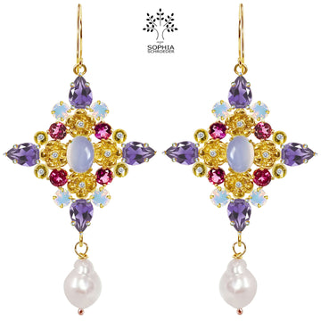 Lovechild Nostalgia cross earrings with dangling freshwater pearls