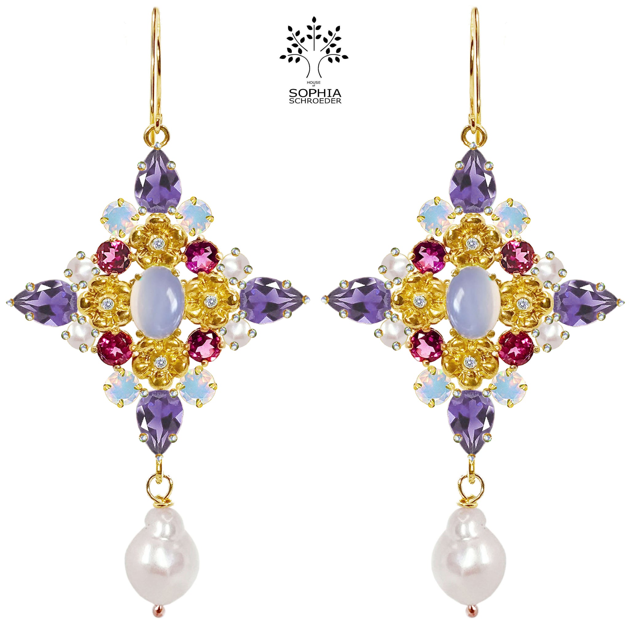 Lovechild Nostalgia cross earrings with dangling freshwater pearls