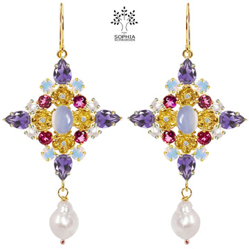 Lovechild Nostalgia cross earrings with dangling freshwater pearls