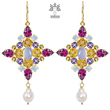 Lovechild Nostalgia cross earrings with dangling freshwater pearls