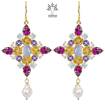 Lovechild Nostalgia cross earrings with dangling freshwater pearls