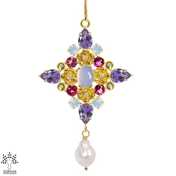 Lovechild Nostalgia big cross pendant with dangling freshwater pearl