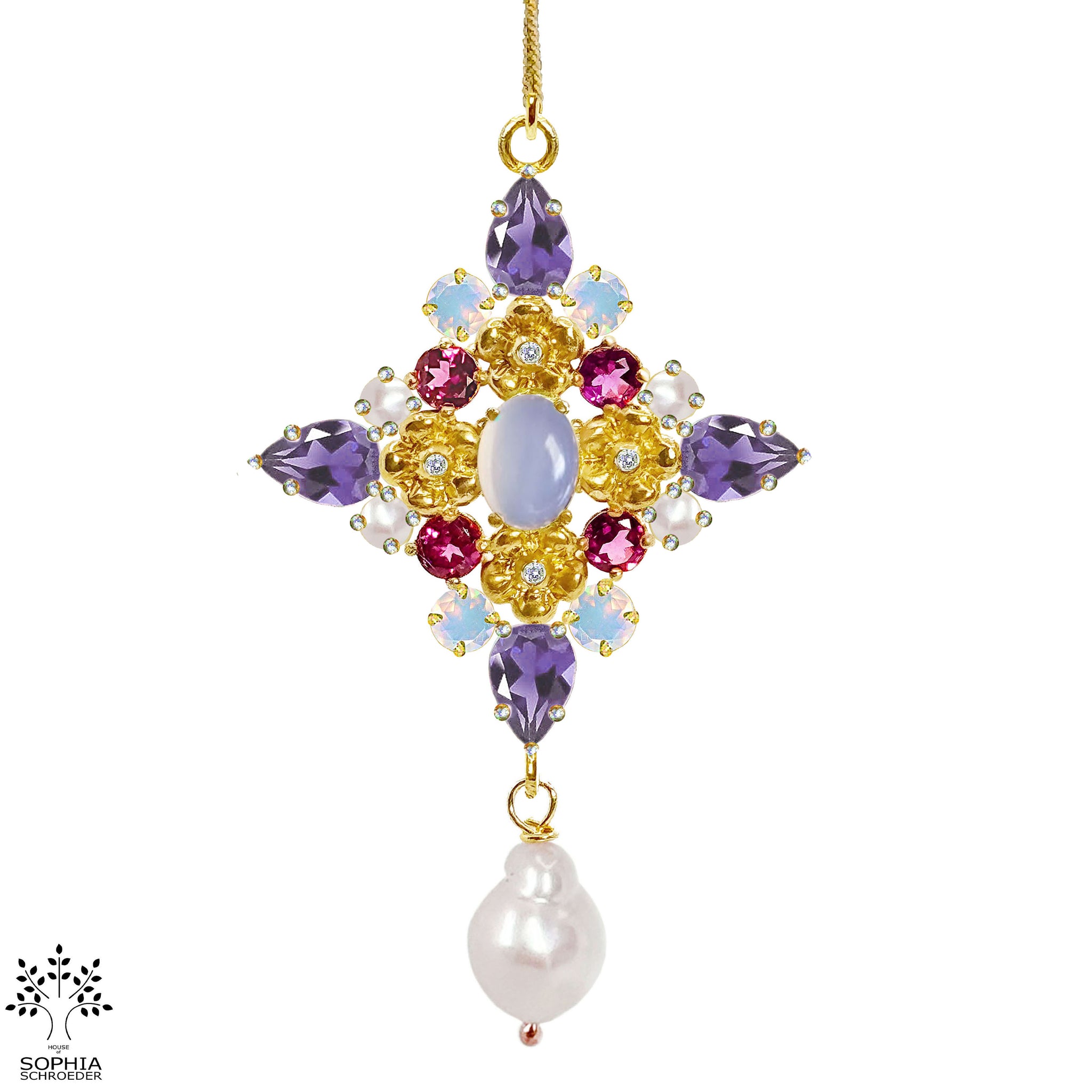 Lovechild Nostalgia big cross pendant with dangling freshwater pearl