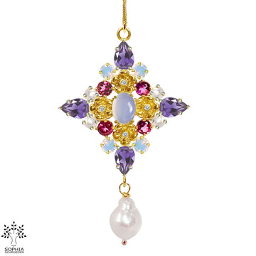 Lovechild Nostalgia big cross pendant with dangling freshwater pearl