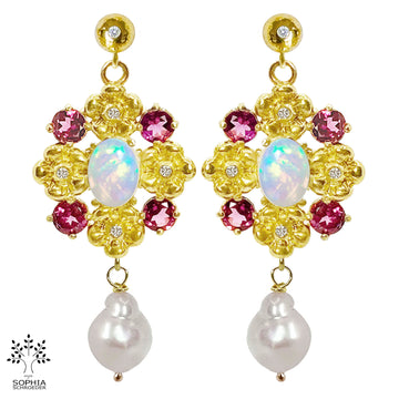 Diamond Dew Ear Stud with Lovechild Nostalgia and dangling Baroque Freshwater Pearl