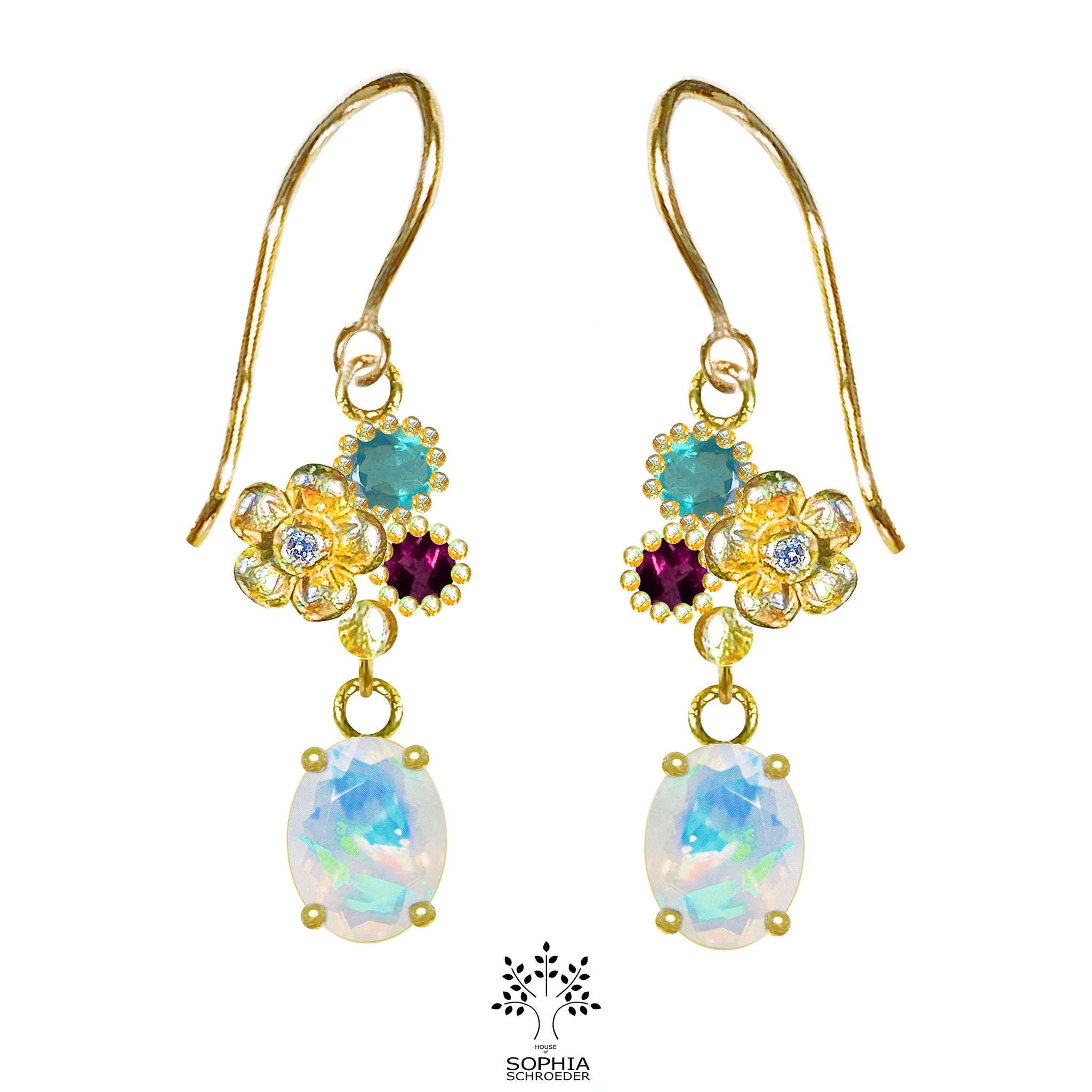 Lovechild Fly me to the Moon mixed Ear Hook with dangling Ethiopian Opal