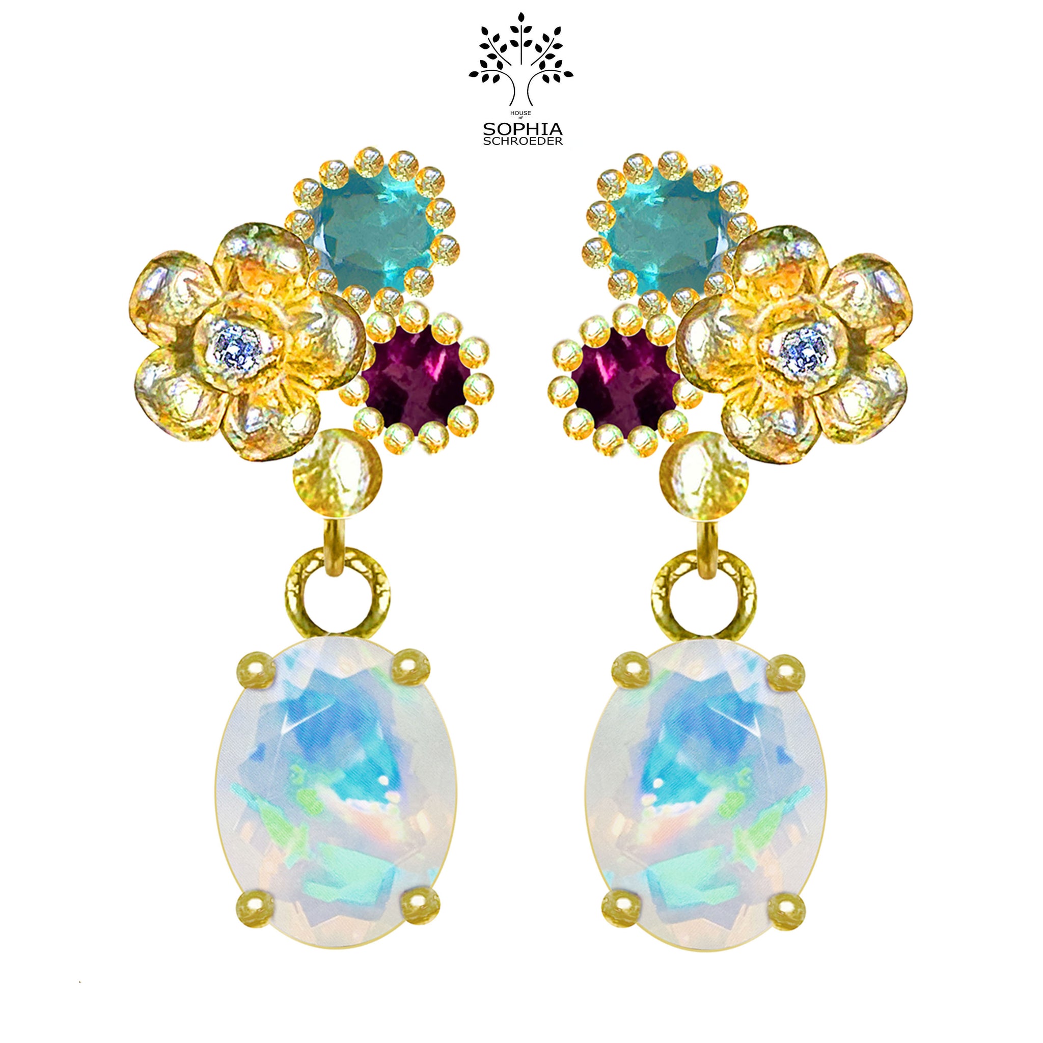 Lovechild Fly me to the Moon mixed Ear Stud with dangling Ethiopian Opal