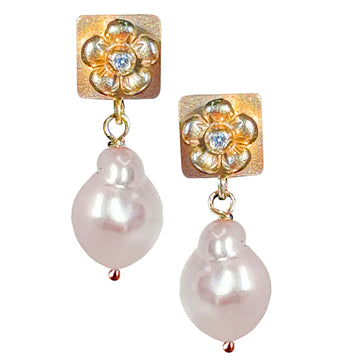 Lovechild  Treasure Ear Stud with dangling Freshwater Pearl