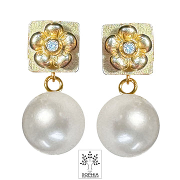 Lovechild  Treasure Ear Stud with dangling Freshwater Pearl