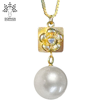 Lovechild Treasure Pendant with a Dangling 10mm Round Freshwater Pearl