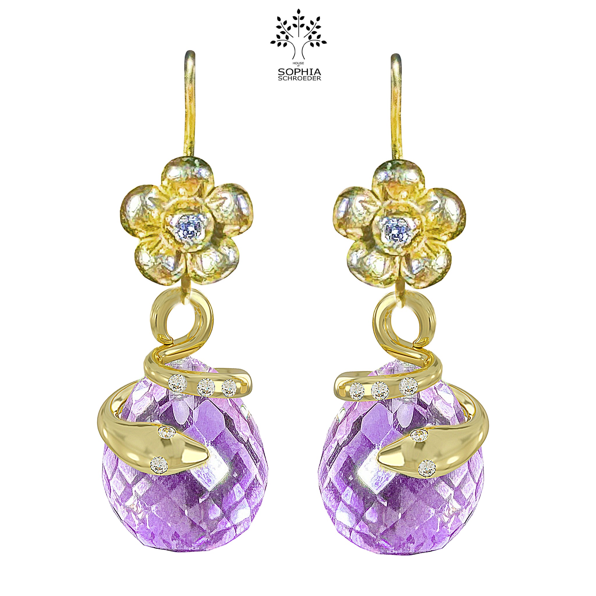 Lovechild earring with dangling Temptress and microfacet precious stone