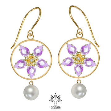 Lovechild Wheel Earrings with a dangling Freshwater Pearl