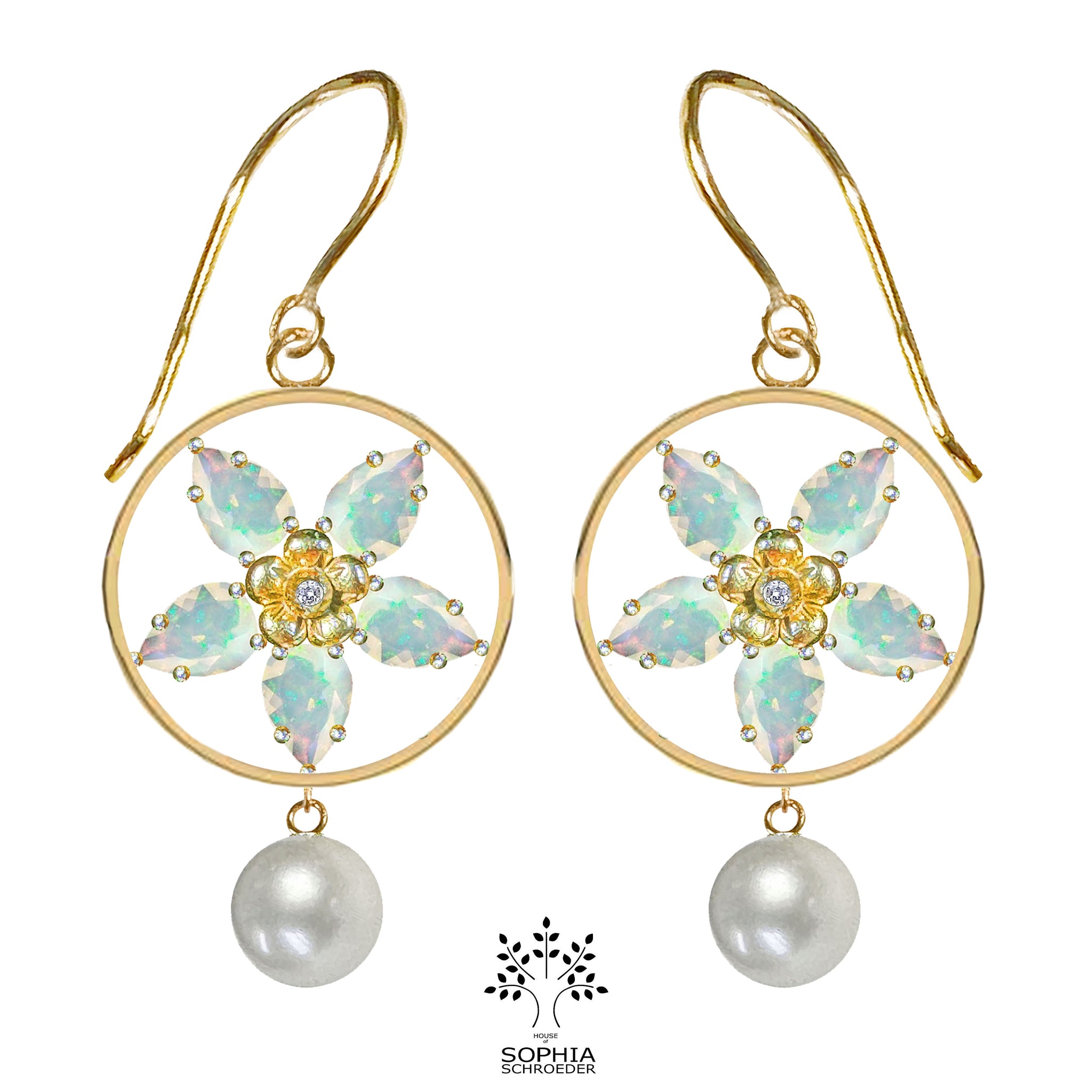 Lovechild Wheel Earrings with a dangling Freshwater Pearl