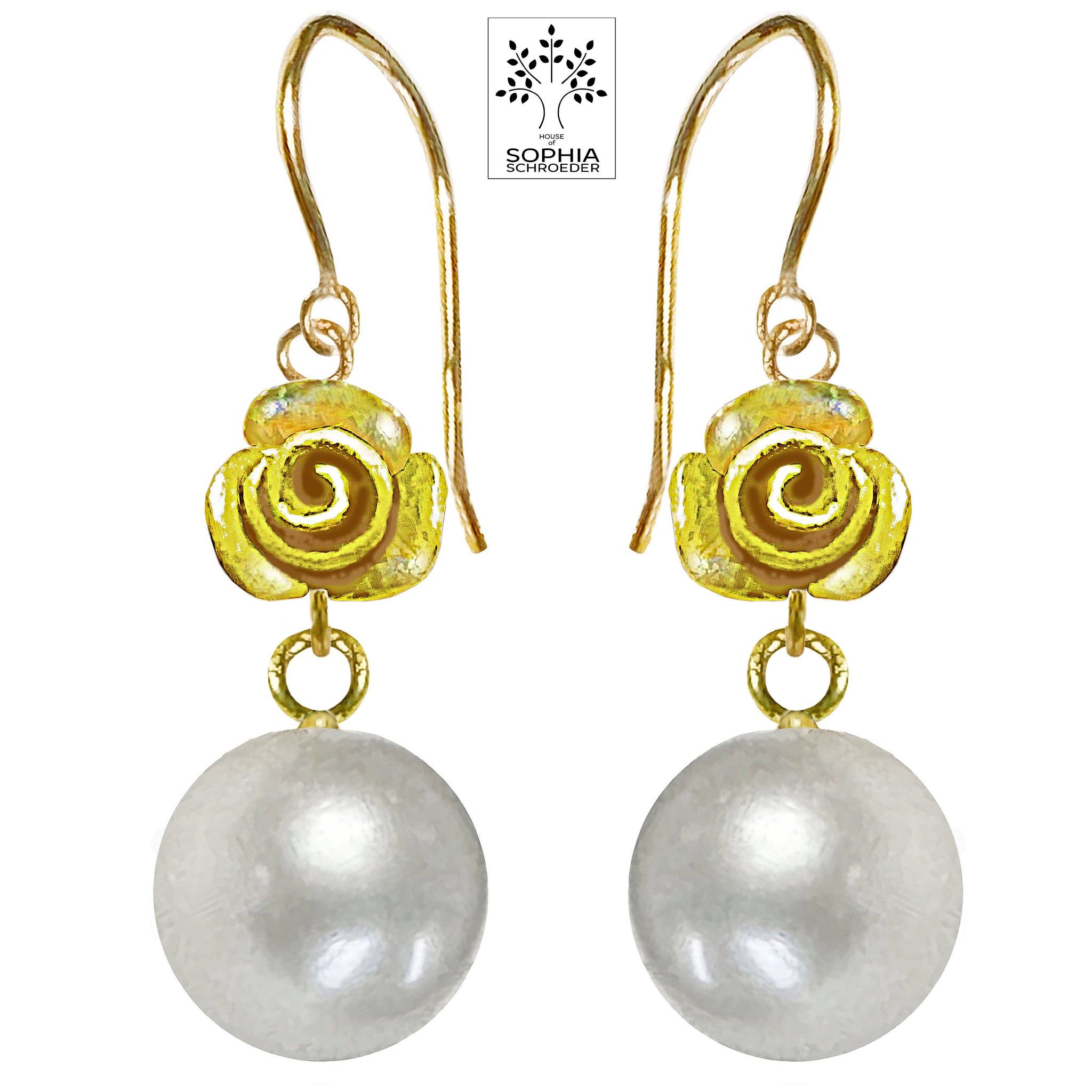 Rosebud basic Earring with dangling Freshwater Pearl