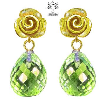 Rosebud ear Stud with dangling Micro Facet Precious Stone