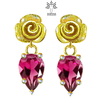 Rosebud Ear Stud with dangling fitted Spear of Precious Stone