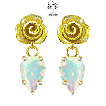Rosebud Ear Stud with dangling fitted Spear of Precious Stone