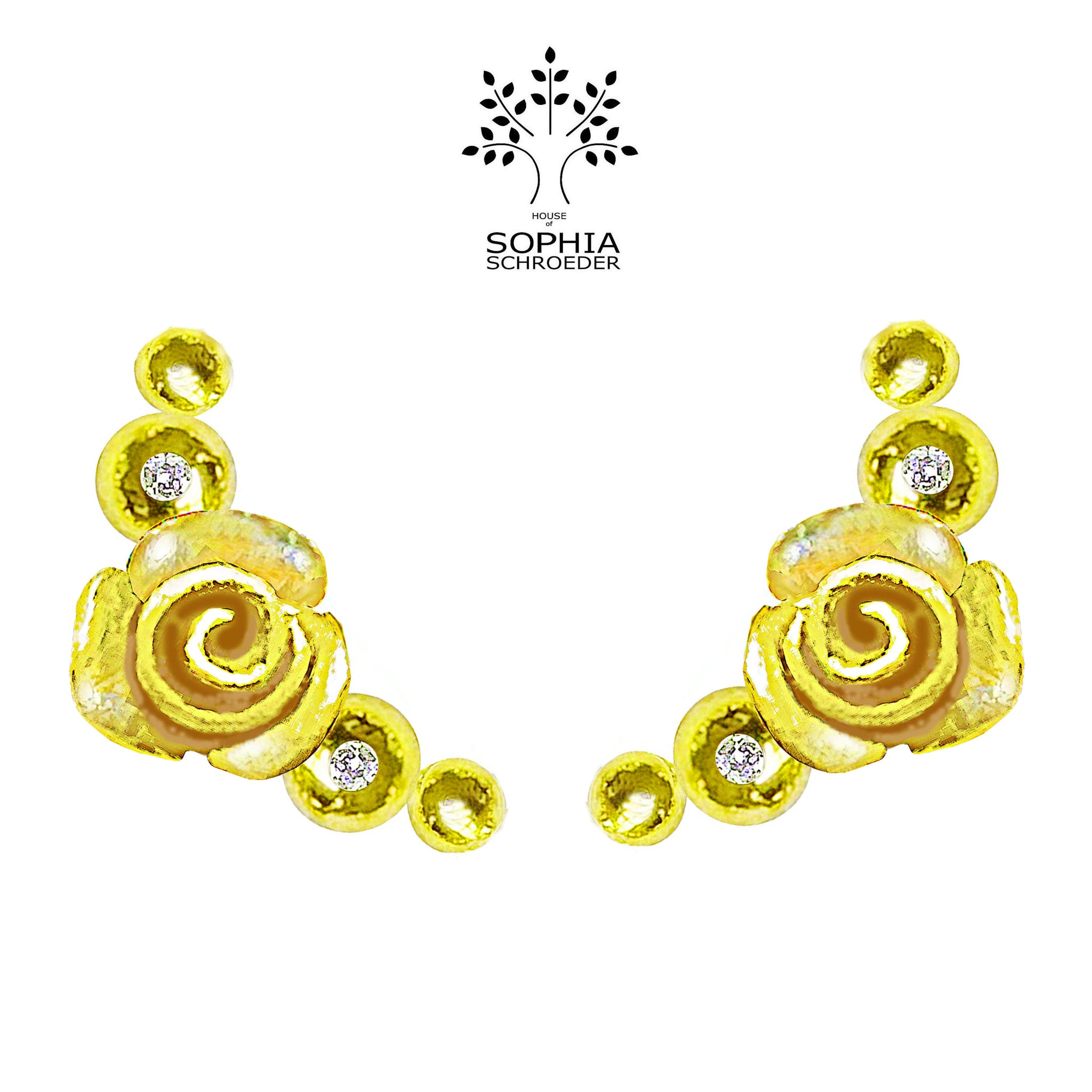 Rosebud Crescent Moon Ear Stud