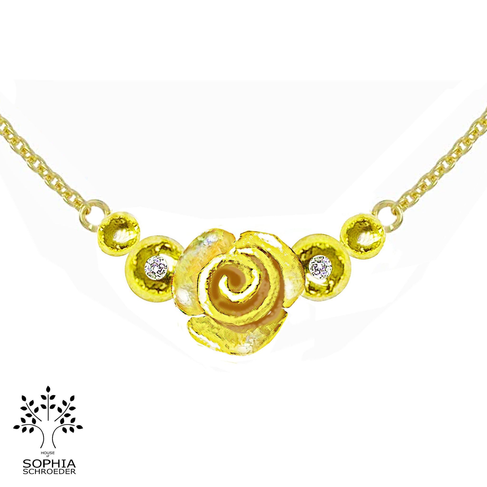 Rosebud Crescent Moon Necklace
