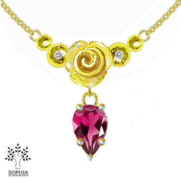 Diamond Dew Ear Pin with dangling  Rosebud Halo