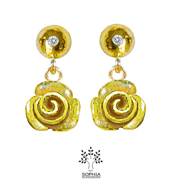 Diamond Dew Ear stud with dangling Rosebud