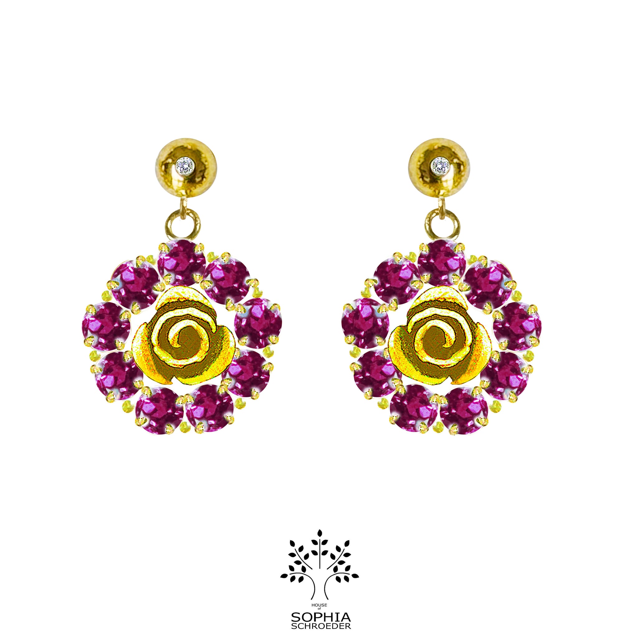 Diamond Dew Ear Pin with dangling  Rosebud Halo