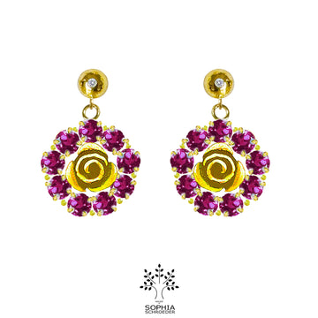 Diamond Dew Ear Pin with dangling  Rosebud Halo