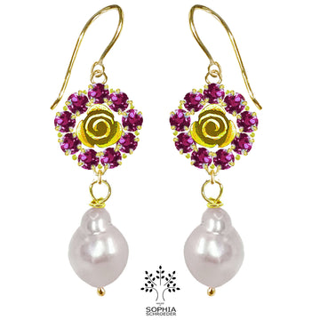 Rosebud Halo Pendant with Dangling Baroque Freshwater Pearl
