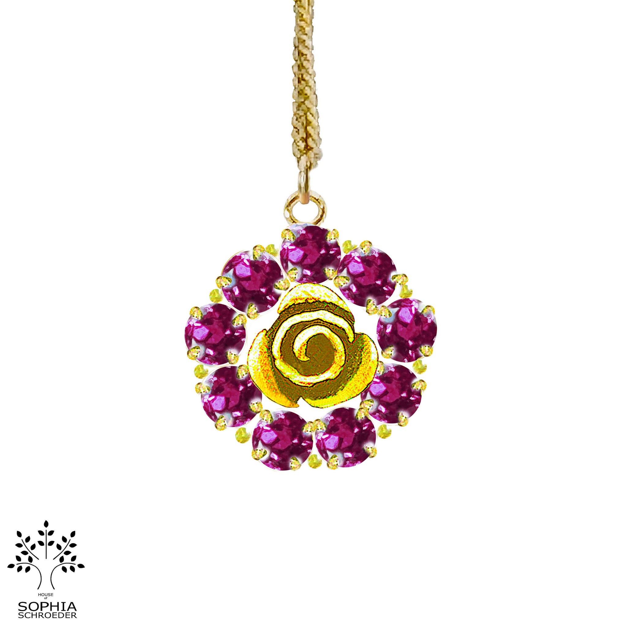 Rosebud Halo Pendant with faceted Rhodolite