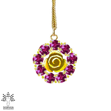 Rosebud Halo Pendant with faceted Rhodolite