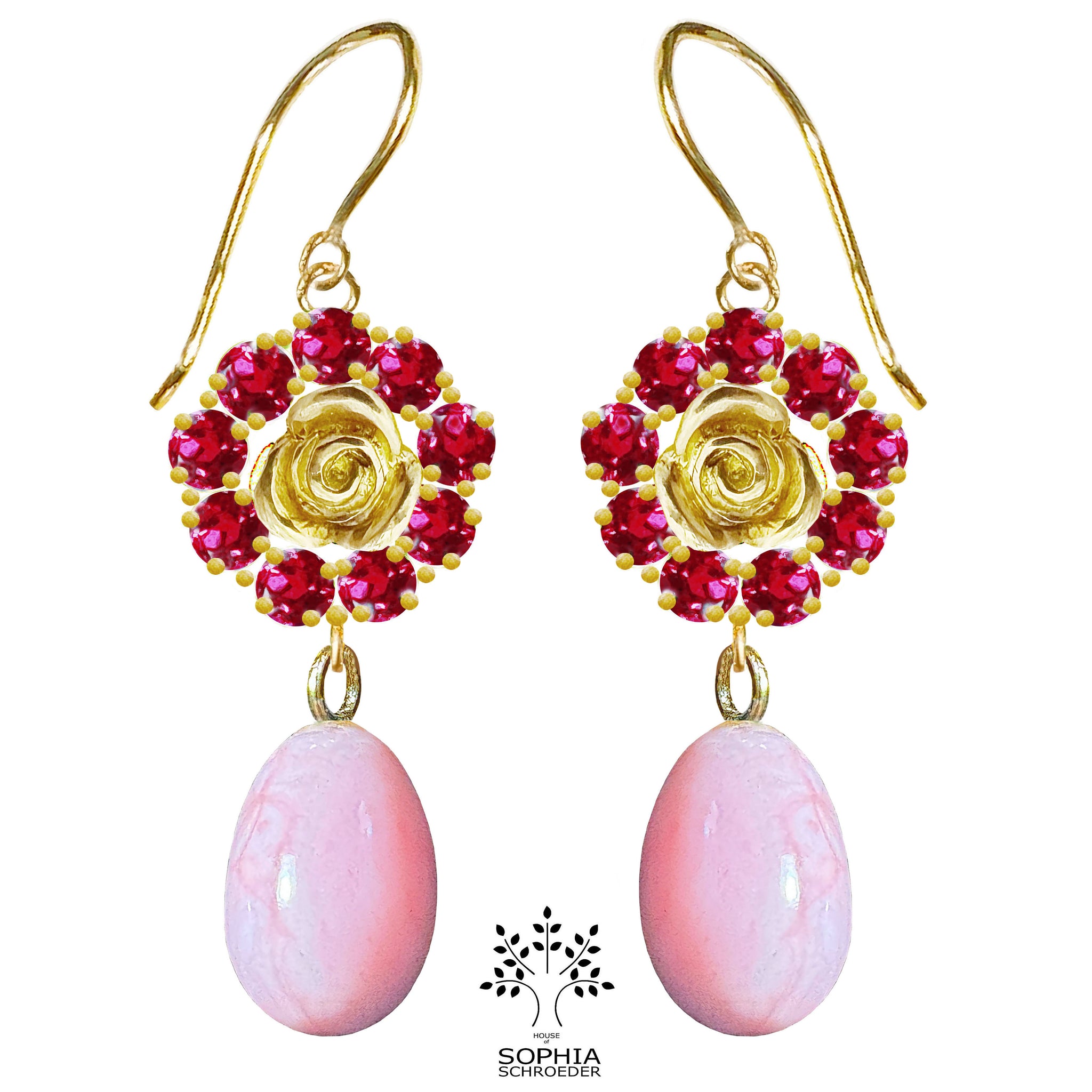 Rosebud Halo Earring with a DanglingFreshwater Pearl