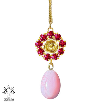 Rosebud Halo Pendant with Dangling Baroque Freshwater Pearl