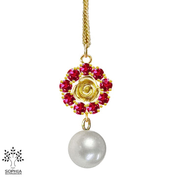 Rosebud Halo Pendant with Dangling Baroque Freshwater Pearl