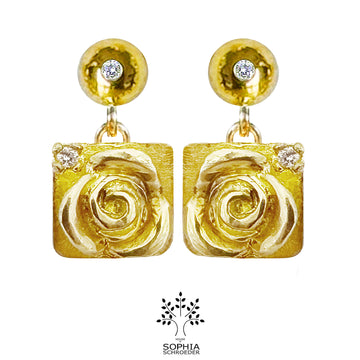 Diamond Dew with dangling Rosebud Treasure Ear Stud