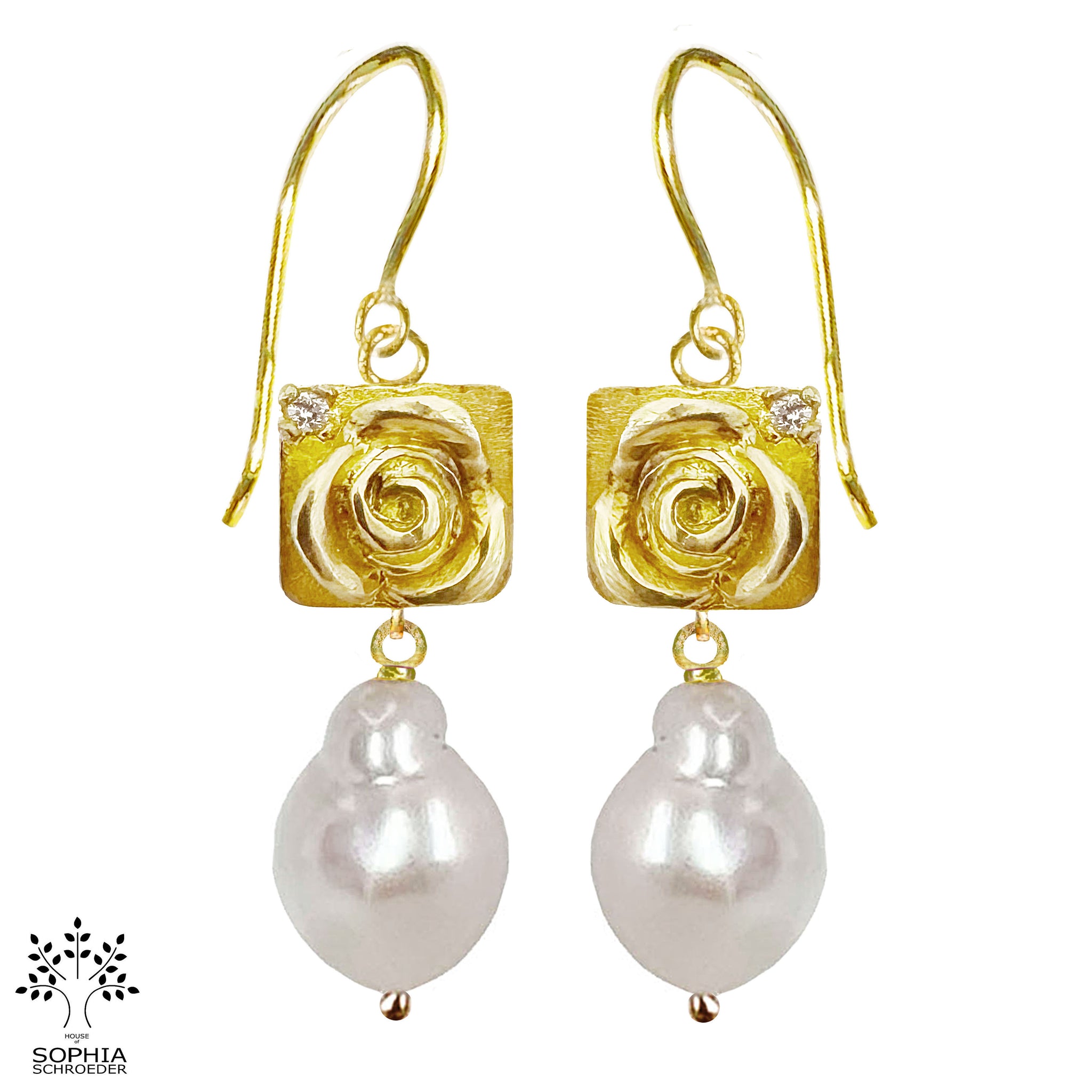 Rosebud Treasure Earring with Dangling Freshwater Pearl
