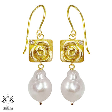 Rosebud Treasure Earring with Dangling Freshwater Pearl