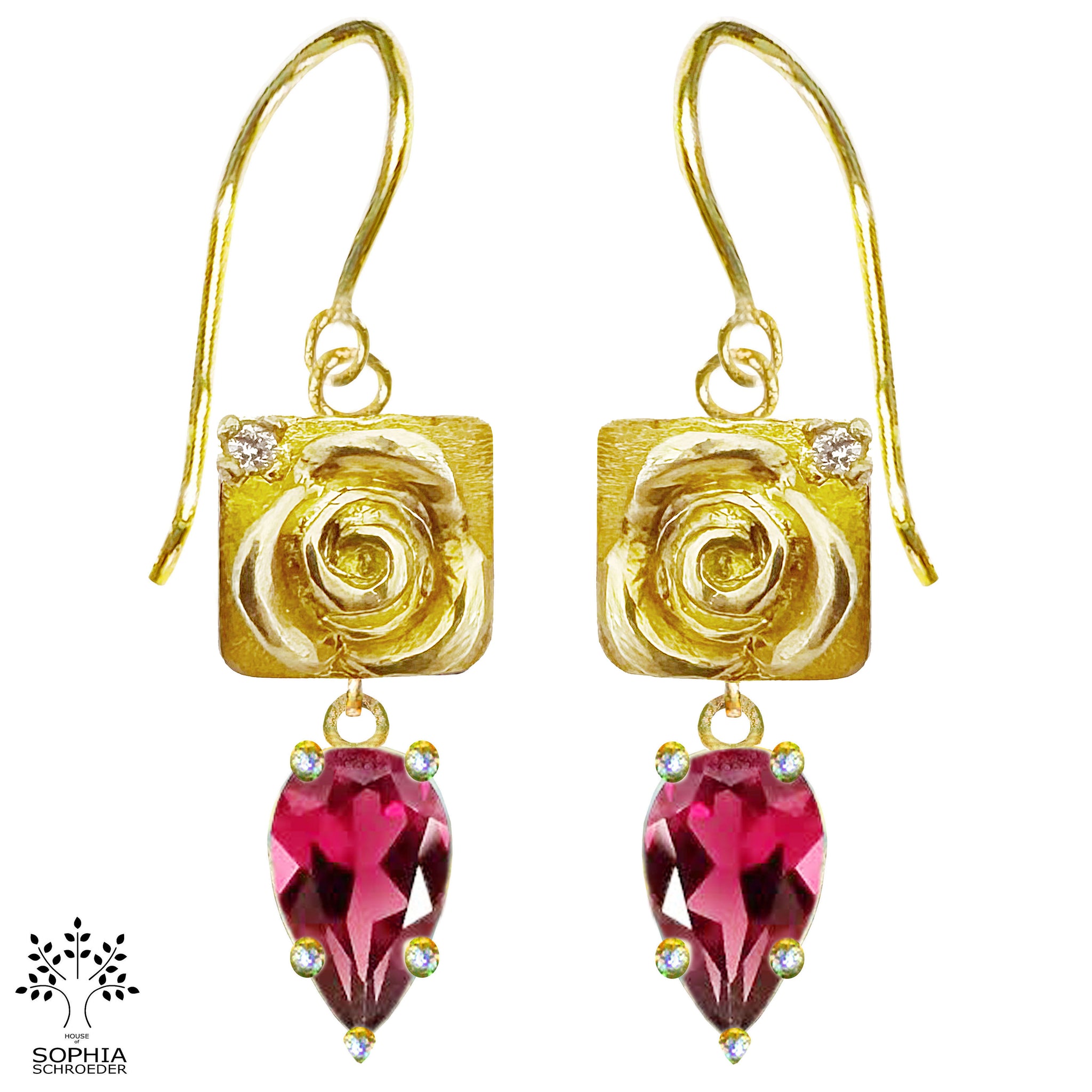 Rosebud Treasure Ear hooks with Dangling Spear