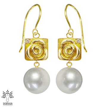 Rosebud Treasure Earring with Dangling Freshwater Pearl