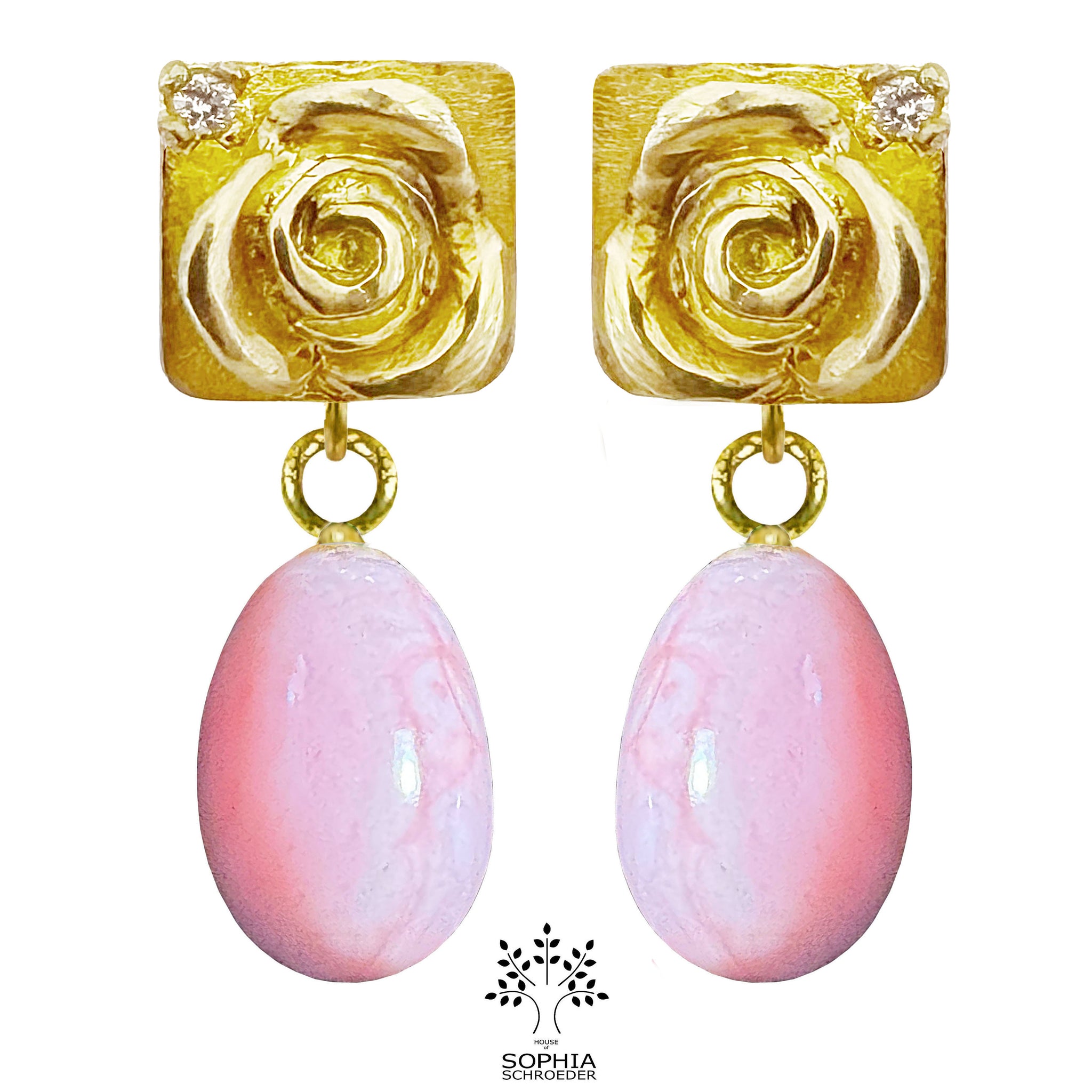 Rosebud Treasure Ear Stud with a dangling smoothed Stone