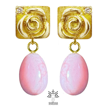 Rosebud Treasure Pendant with a Dangling Smoothed Stone