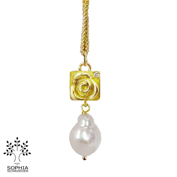 Rosebud Treasure Pendant with a Dangling Freshwater Pearl
