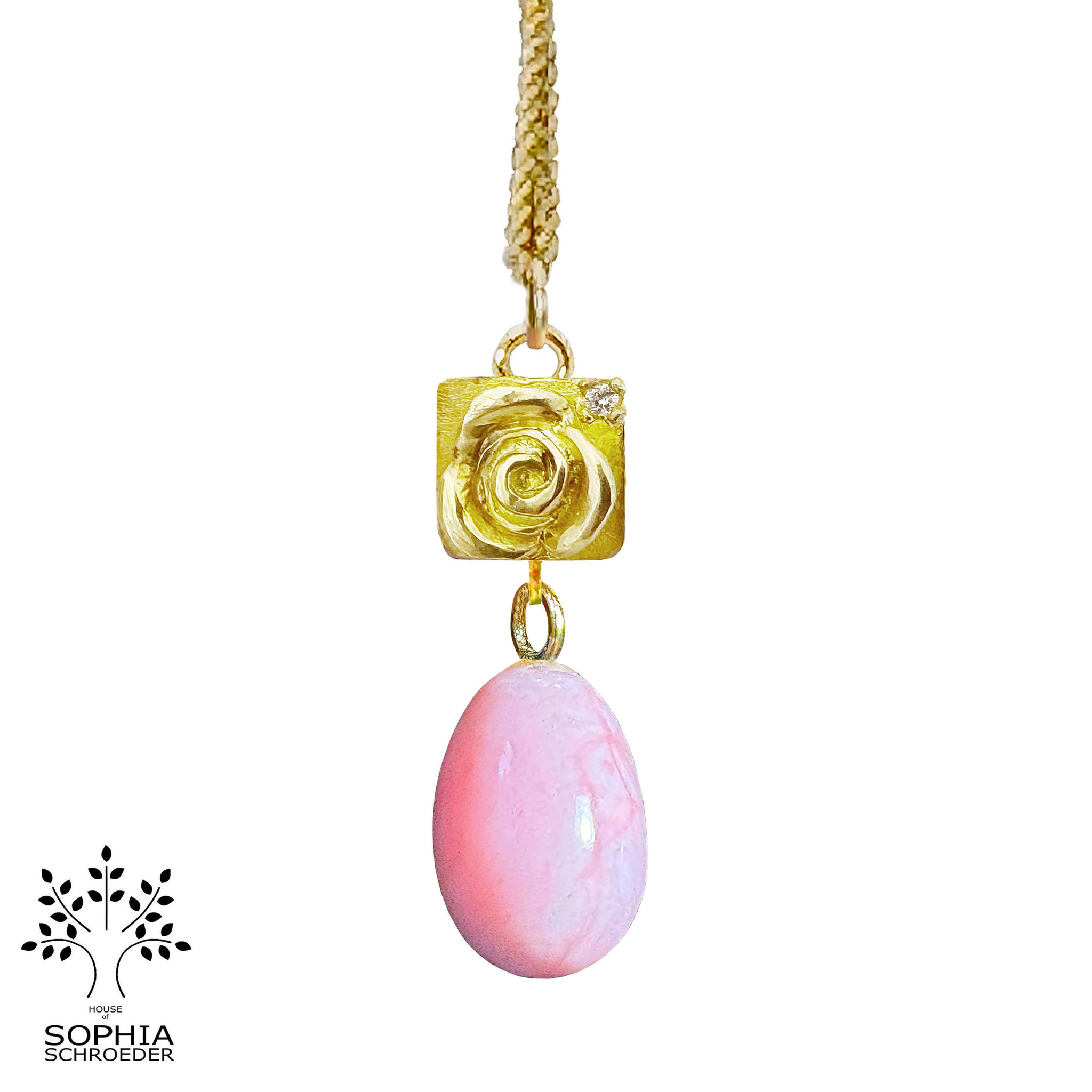 Rosebud Treasure Pendant with a Dangling Smoothed Stone